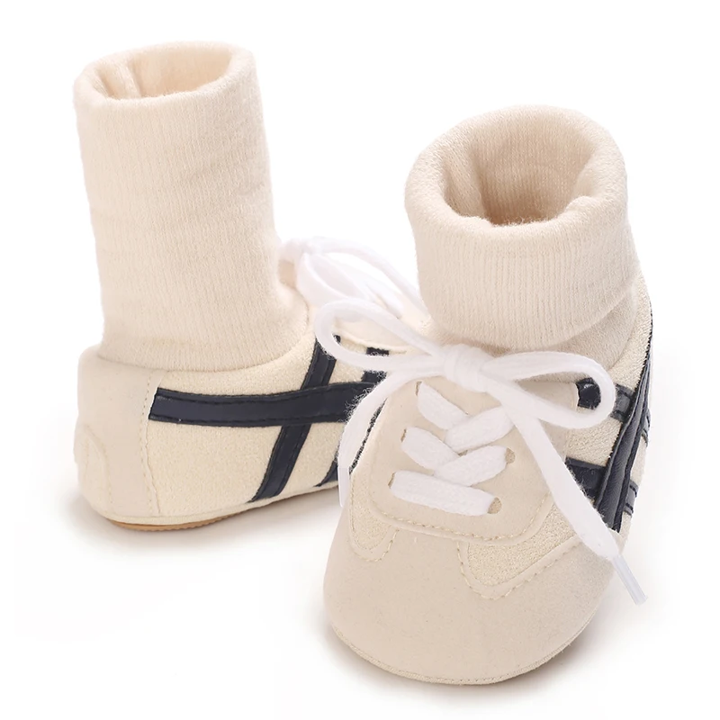 0-18M Baby Sock-Style Sneakers, Striped Decor, Soft Sole First Walker Casual Shoes