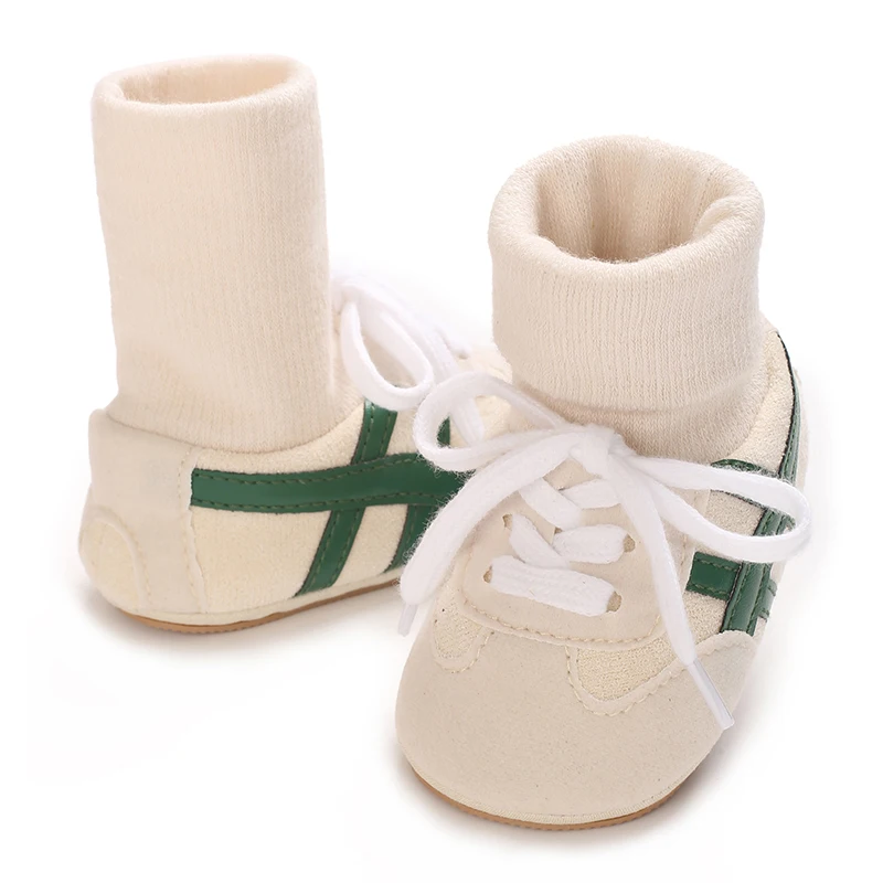 0-18M Baby Sock-Style Sneakers, Striped Decor, Soft Sole First Walker Casual Shoes