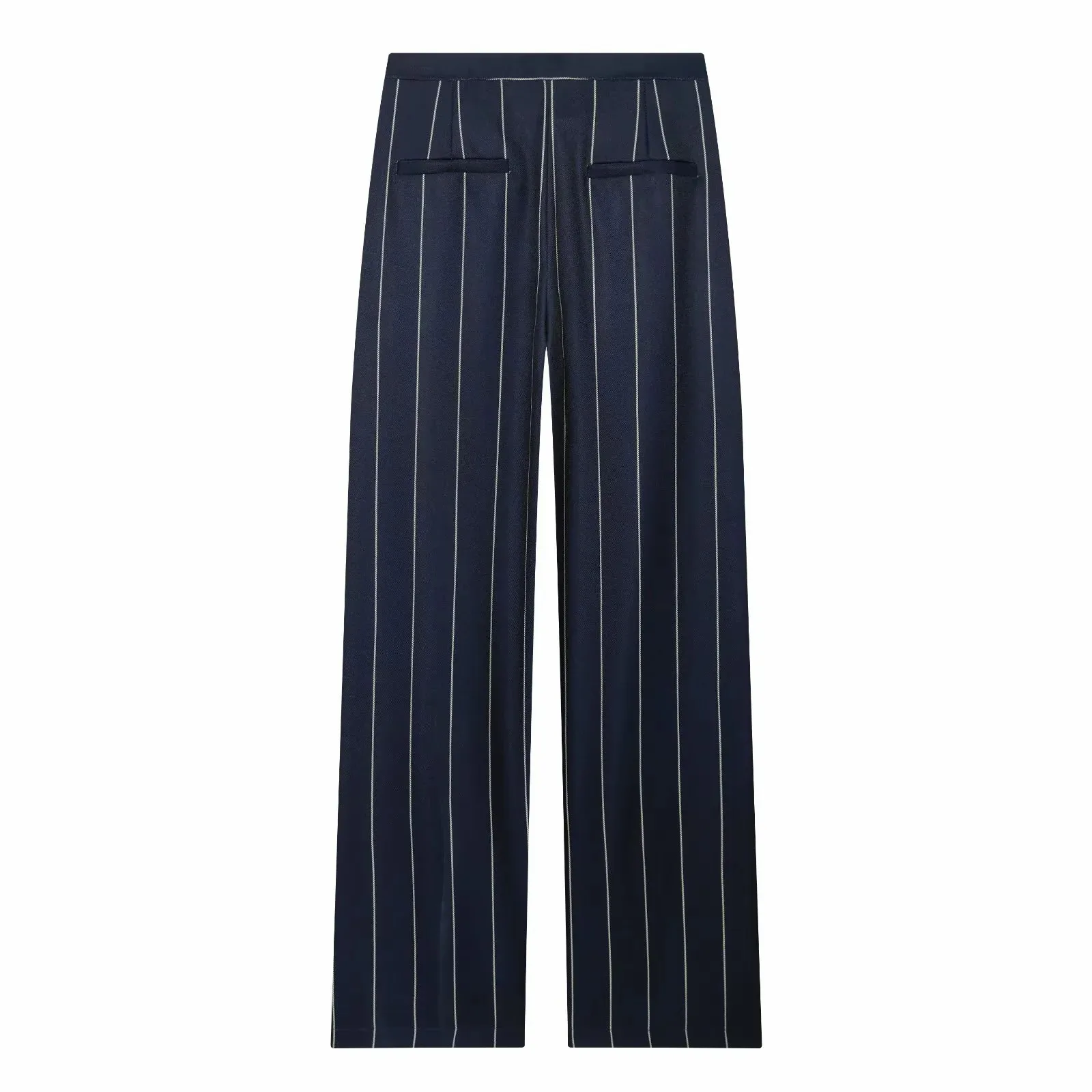 Women Blue Stripe Cropped Blazer Pant Sets Women Stand Neck Short Sleeve Jacket Straight Pants Summer Fashion Lady Suit