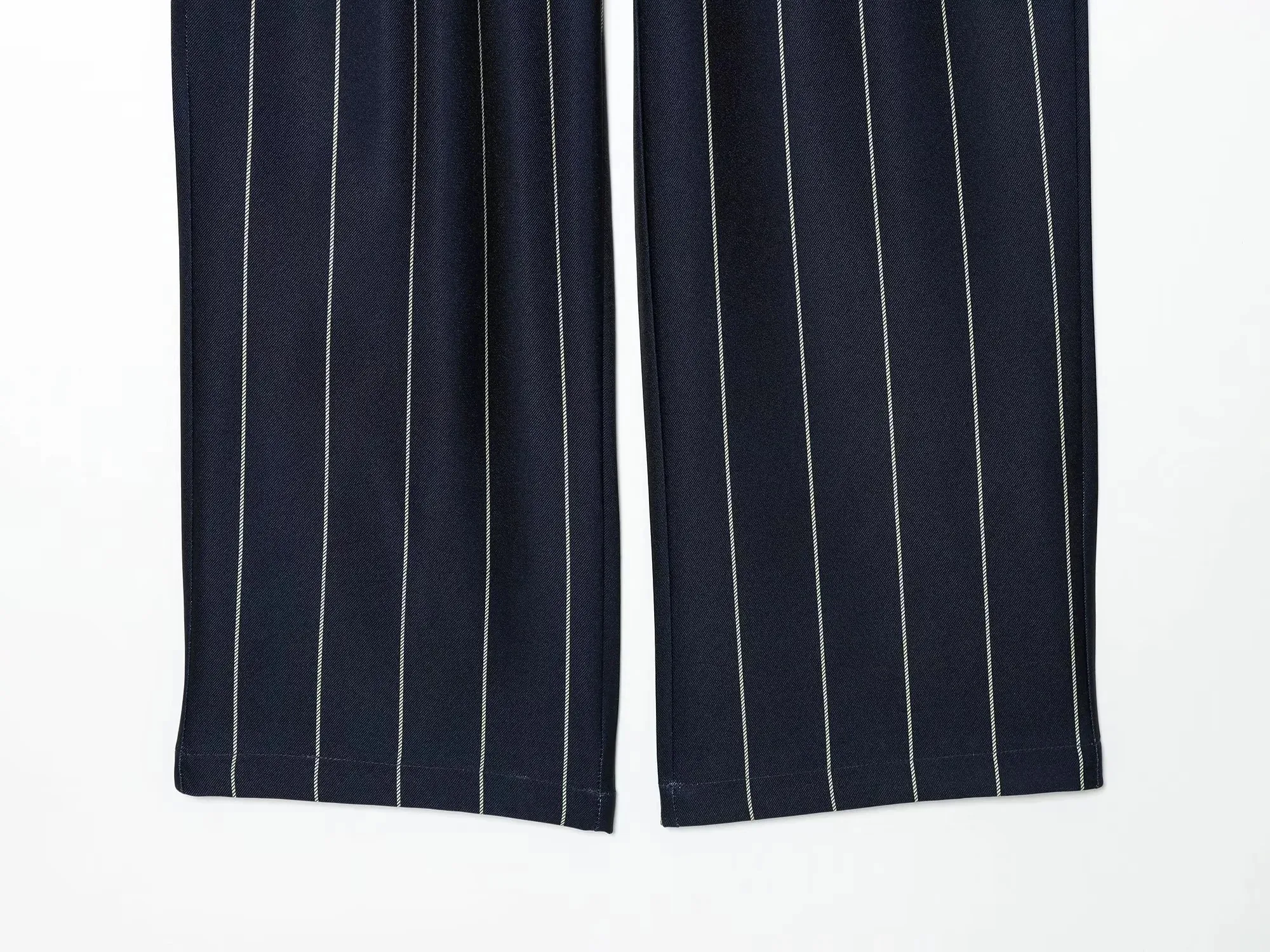 Women Blue Stripe Cropped Blazer Pant Sets Women Stand Neck Short Sleeve Jacket Straight Pants Summer Fashion Lady Suit