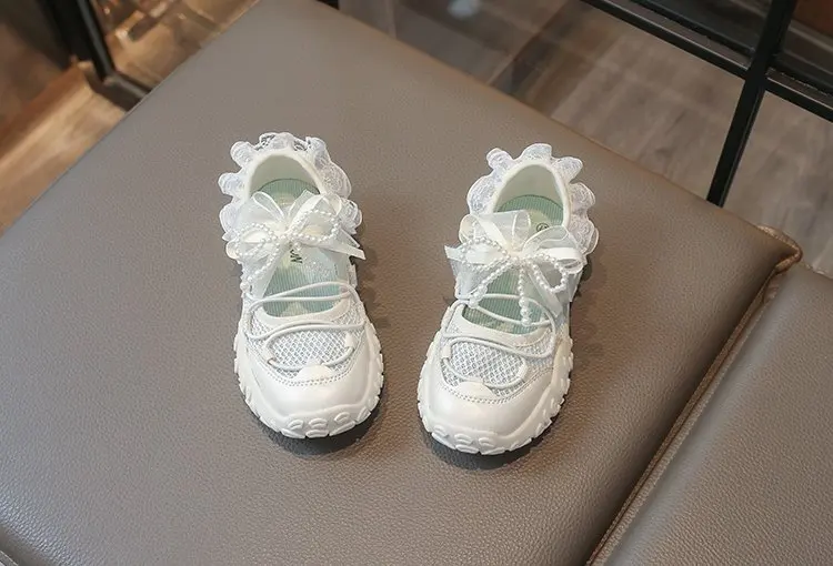 Sweet Princess Mary Jane Sneakers for Girls Large Bow Ribbon Adjustable Strap Soft Sole Walking Shoes Summer Breathable