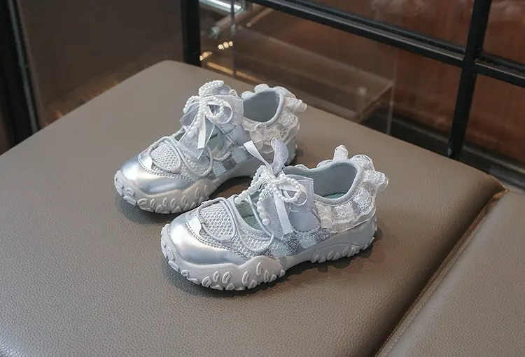 Sweet Princess Mary Jane Sneakers for Girls Large Bow Ribbon Adjustable Strap Soft Sole Walking Shoes Summer Breathable