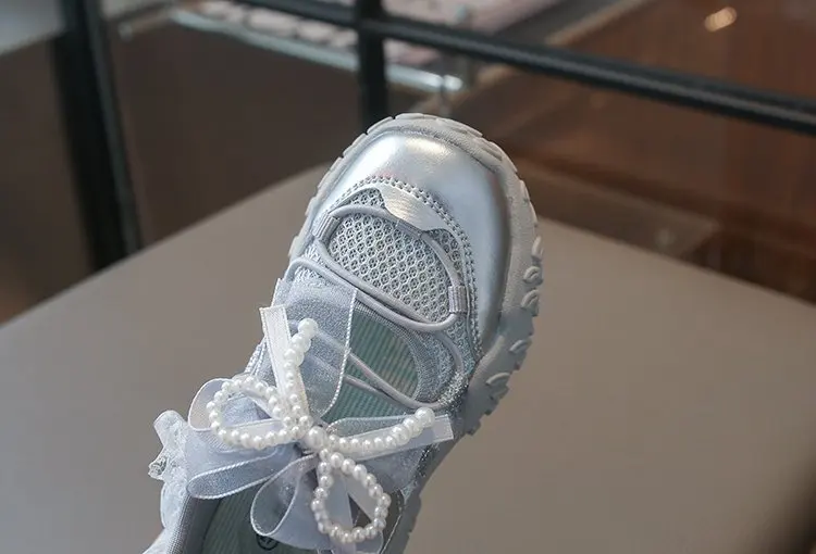 Sweet Princess Mary Jane Sneakers for Girls Large Bow Ribbon Adjustable Strap Soft Sole Walking Shoes Summer Breathable