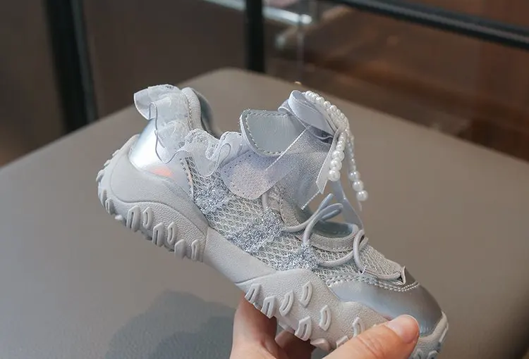 Sweet Princess Mary Jane Sneakers for Girls Large Bow Ribbon Adjustable Strap Soft Sole Walking Shoes Summer Breathable