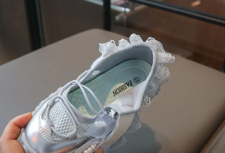 Sweet Princess Mary Jane Sneakers for Girls Large Bow Ribbon Adjustable Strap Soft Sole Walking Shoes Summer Breathable
