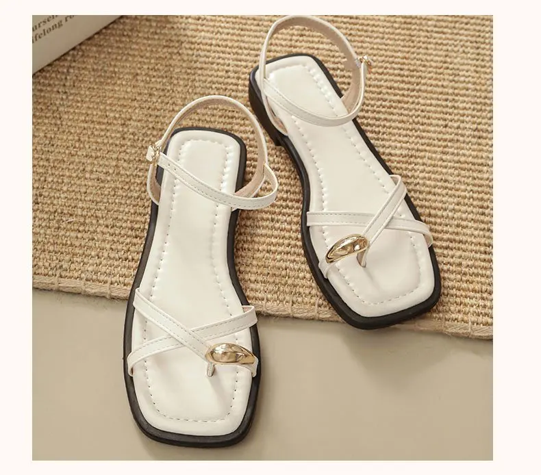 Sandals Women 2026 Summer New Fashion Square Toe Roman Shoes Simple Fairy Strap Women Shoes Flat Casual Shoe Sandalias De Mujer