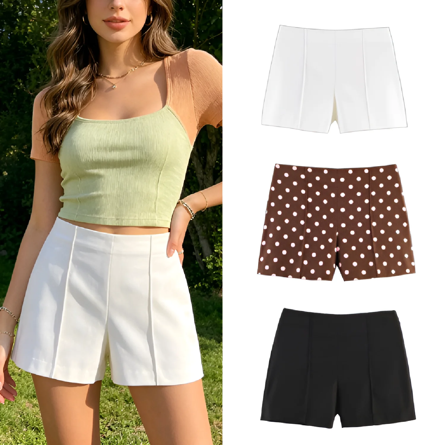 Woman Vintage Polka Dot Shorts High Waist 2026 Summer New A Line Wide Leg Casual White Hot Pants Loose Fit Shorts for Female