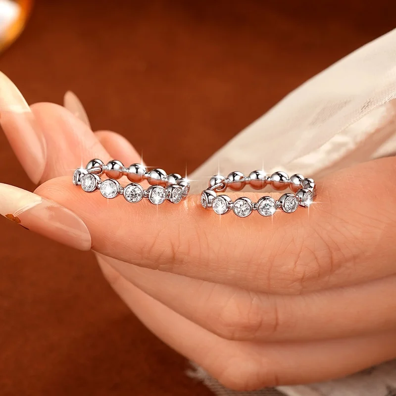 Rrjzz 2.5mm Full Moissanite Sweet Bubble Hoop Earrings for Women GRA D-Color Lab Created Diamond Earrings Wedding Jewelry Gifts