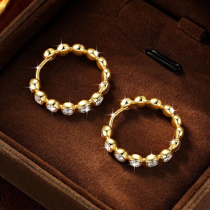 Rrjzz 2.5mm Full Moissanite Sweet Bubble Hoop Earrings for Women GRA D-Color Lab Created Diamond Earrings Wedding Jewelry Gifts