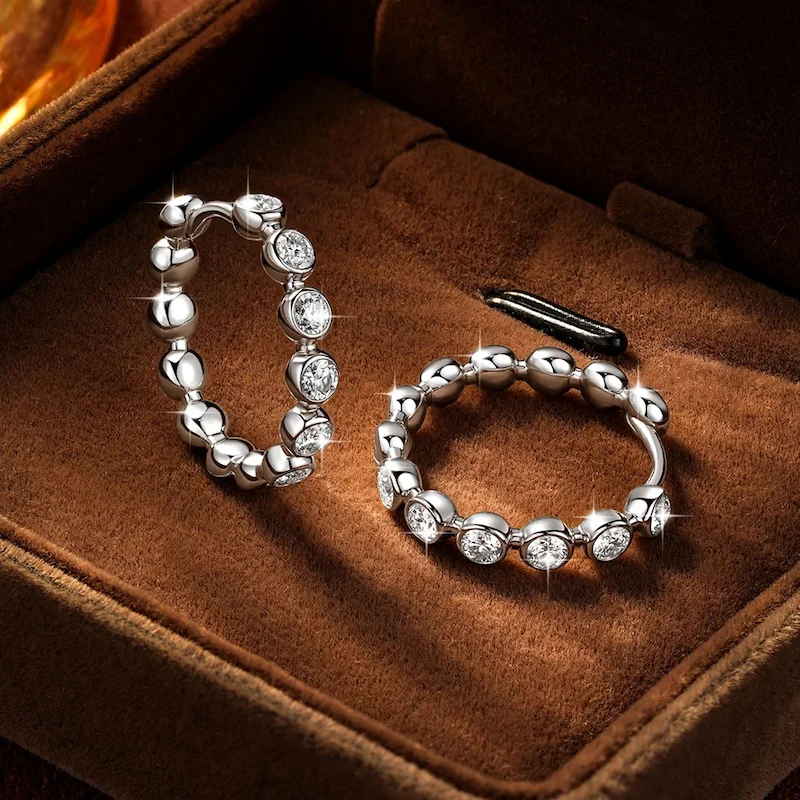 Rrjzz 2.5mm Full Moissanite Sweet Bubble Hoop Earrings for Women GRA D-Color Lab Created Diamond Earrings Wedding Jewelry Gifts