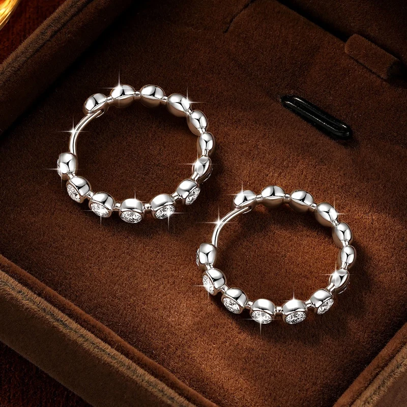 Rrjzz 2.5mm Full Moissanite Sweet Bubble Hoop Earrings for Women GRA D-Color Lab Created Diamond Earrings Wedding Jewelry Gifts