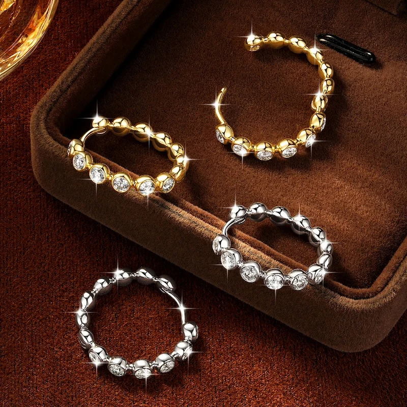 Rrjzz 2.5mm Full Moissanite Sweet Bubble Hoop Earrings for Women GRA D-Color Lab Created Diamond Earrings Wedding Jewelry Gifts