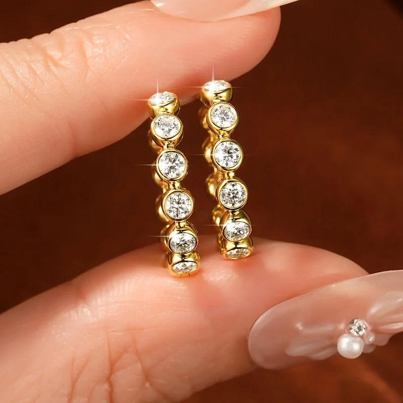 Rrjzz 2.5mm Full Moissanite Sweet Bubble Hoop Earrings for Women GRA D-Color Lab Created Diamond Earrings Wedding Jewelry Gifts