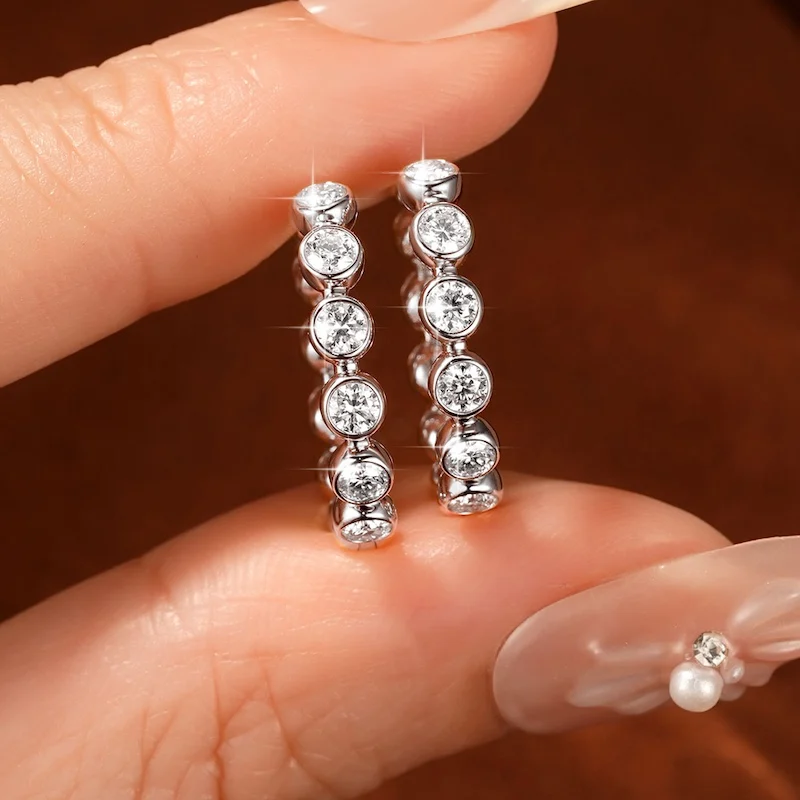 Rrjzz 2.5mm Full Moissanite Sweet Bubble Hoop Earrings for Women GRA D-Color Lab Created Diamond Earrings Wedding Jewelry Gifts