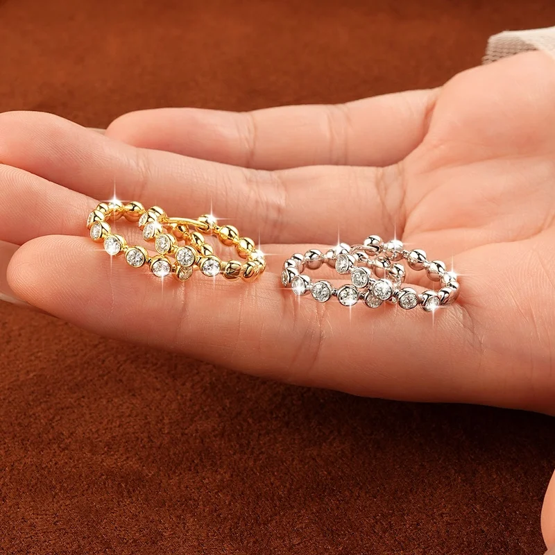 Rrjzz 2.5mm Full Moissanite Sweet Bubble Hoop Earrings for Women GRA D-Color Lab Created Diamond Earrings Wedding Jewelry Gifts