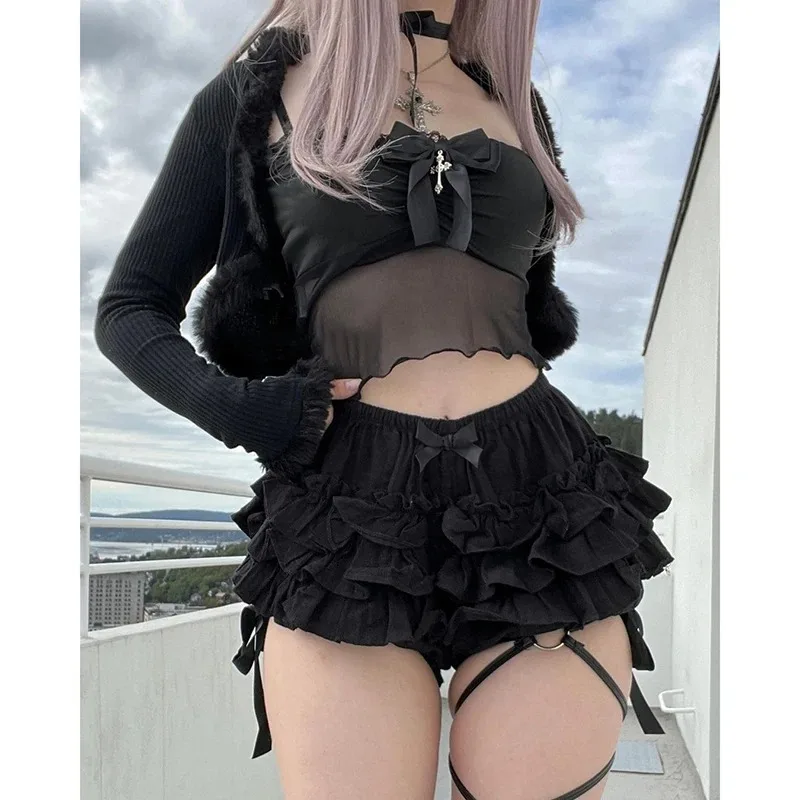 Hotsweet Shorts Women Aesthetic Y2k E-girl Cute Sweet Fairycore Grunge Lace Bow Patchwork High Waist Shorts