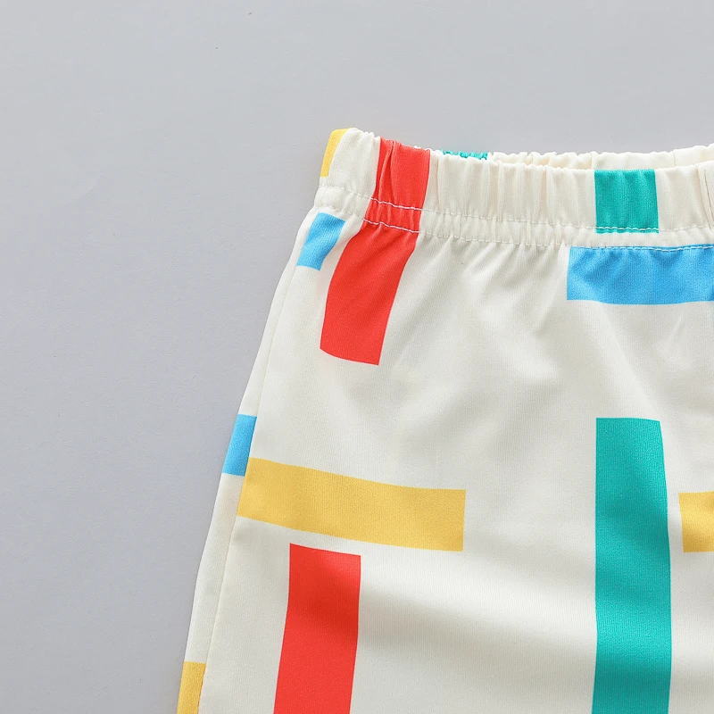 Summer Infant Toddler 4-Color Striped Full-Print Polo Shirt And Shorts Set with Lapels - Baby Boys Clothing Set