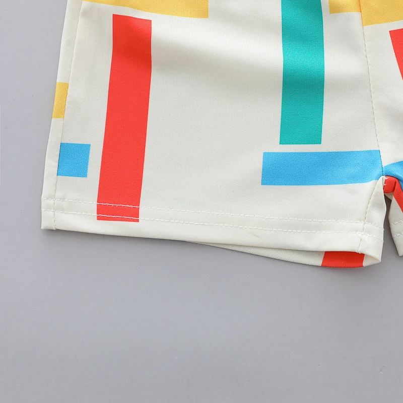 Summer Infant Toddler 4-Color Striped Full-Print Polo Shirt And Shorts Set with Lapels - Baby Boys Clothing Set