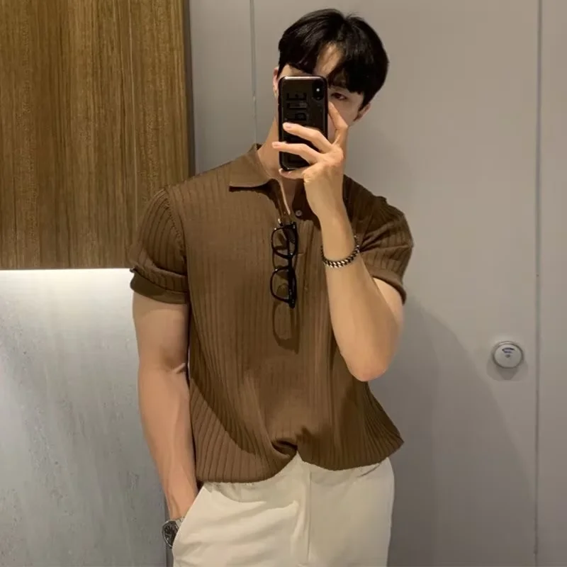 Summer New Men Knitted Shirts Short Sleeve Polo T-Shirts Tops Male Fashion Casual T Shirt Breathable Solid Polo Tee Man Clothing