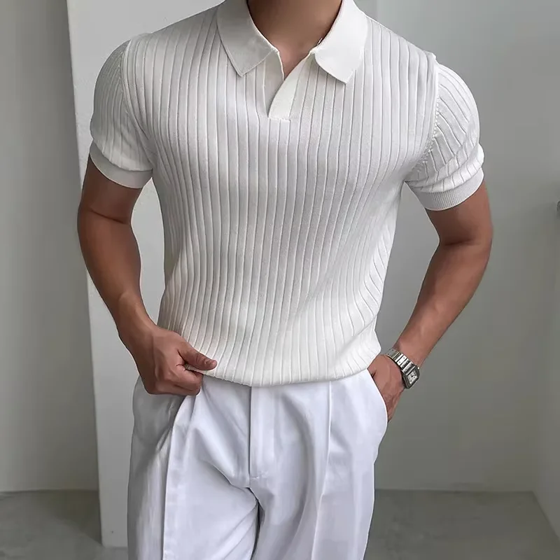Summer New Men Knitted Shirts Short Sleeve Polo T-Shirts Tops Male Fashion Casual T Shirt Breathable Solid Polo Tee Man Clothing