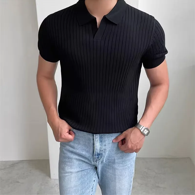 Summer New Men Knitted Shirts Short Sleeve Polo T-Shirts Tops Male Fashion Casual T Shirt Breathable Solid Polo Tee Man Clothing