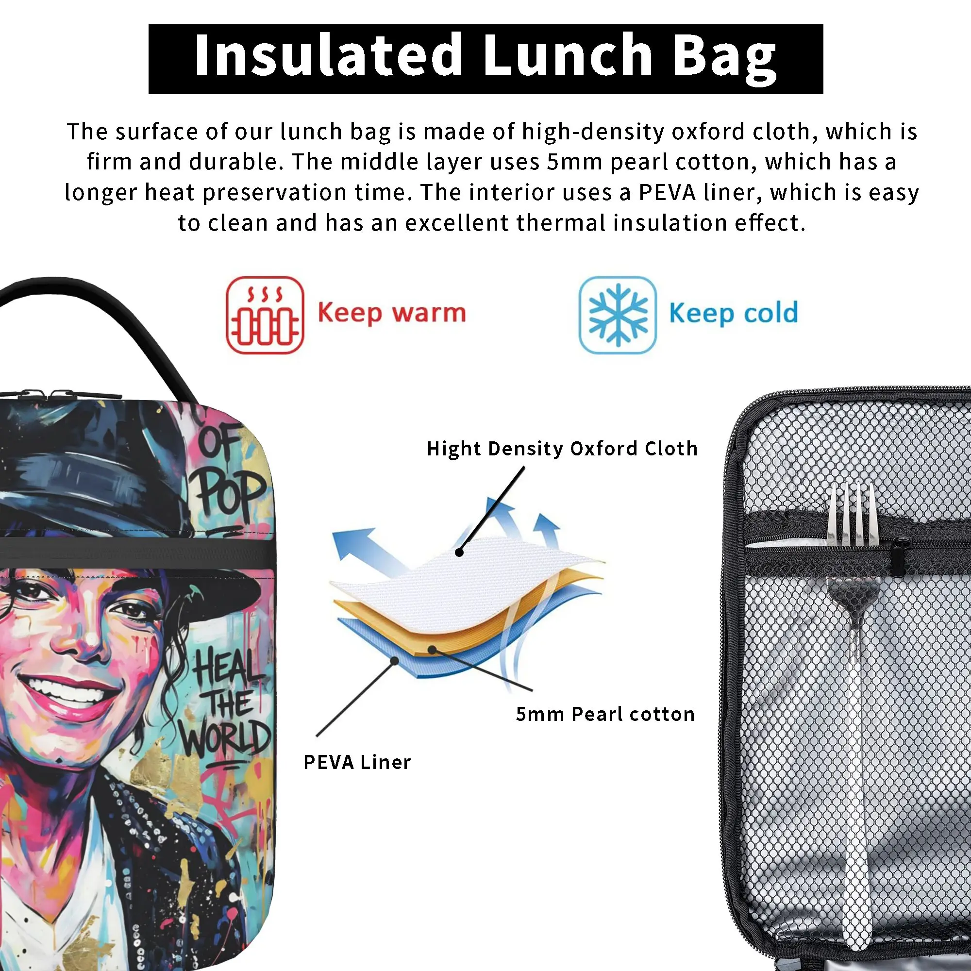 Singer Michael Jacksons MJ 2026 Insulated Lunch Tote Bag For School Food Container Reusable Cooler Thermal Lunch Box