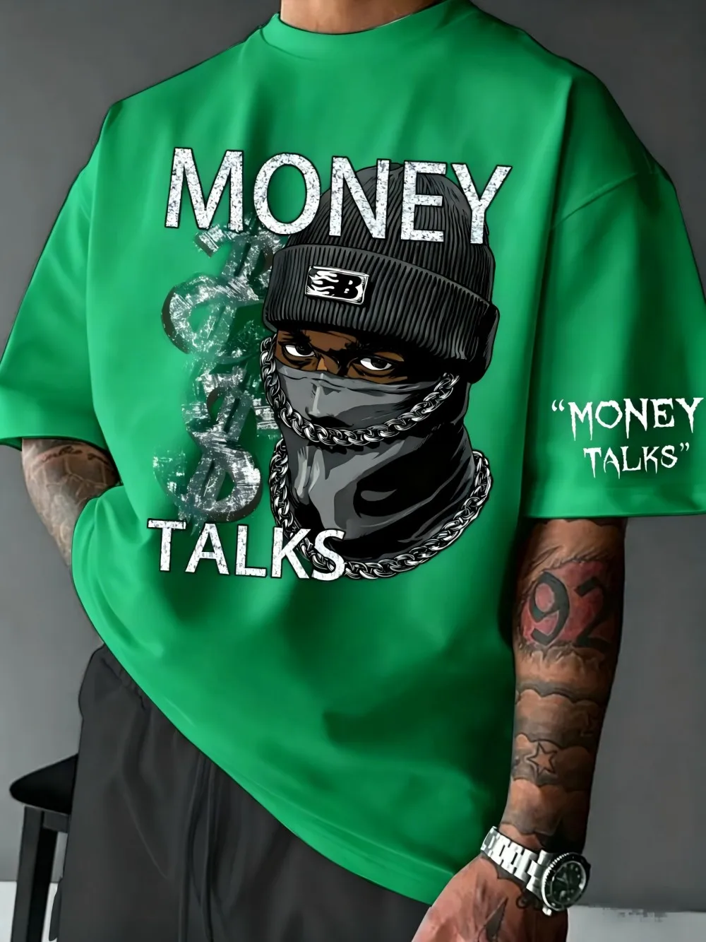 European and American Men's Summer Figure Wealth Letter Print Comfortable and Breathable Round Neck Tshirt Outdoor Street Top