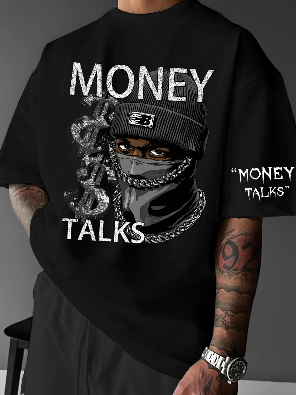 European and American Men's Summer Figure Wealth Letter Print Comfortable and Breathable Round Neck Tshirt Outdoor Street Top