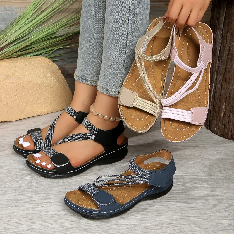 Summer new casual versatile sporty Velcro lightweight comfortable stitched strap sandals