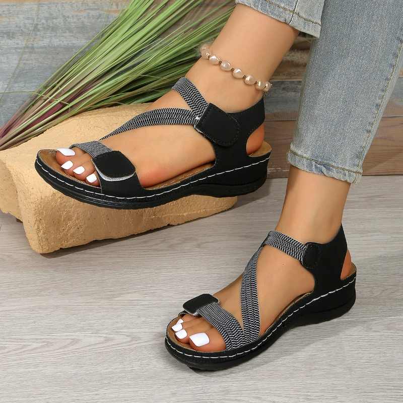 Summer new casual versatile sporty Velcro lightweight comfortable stitched strap sandals