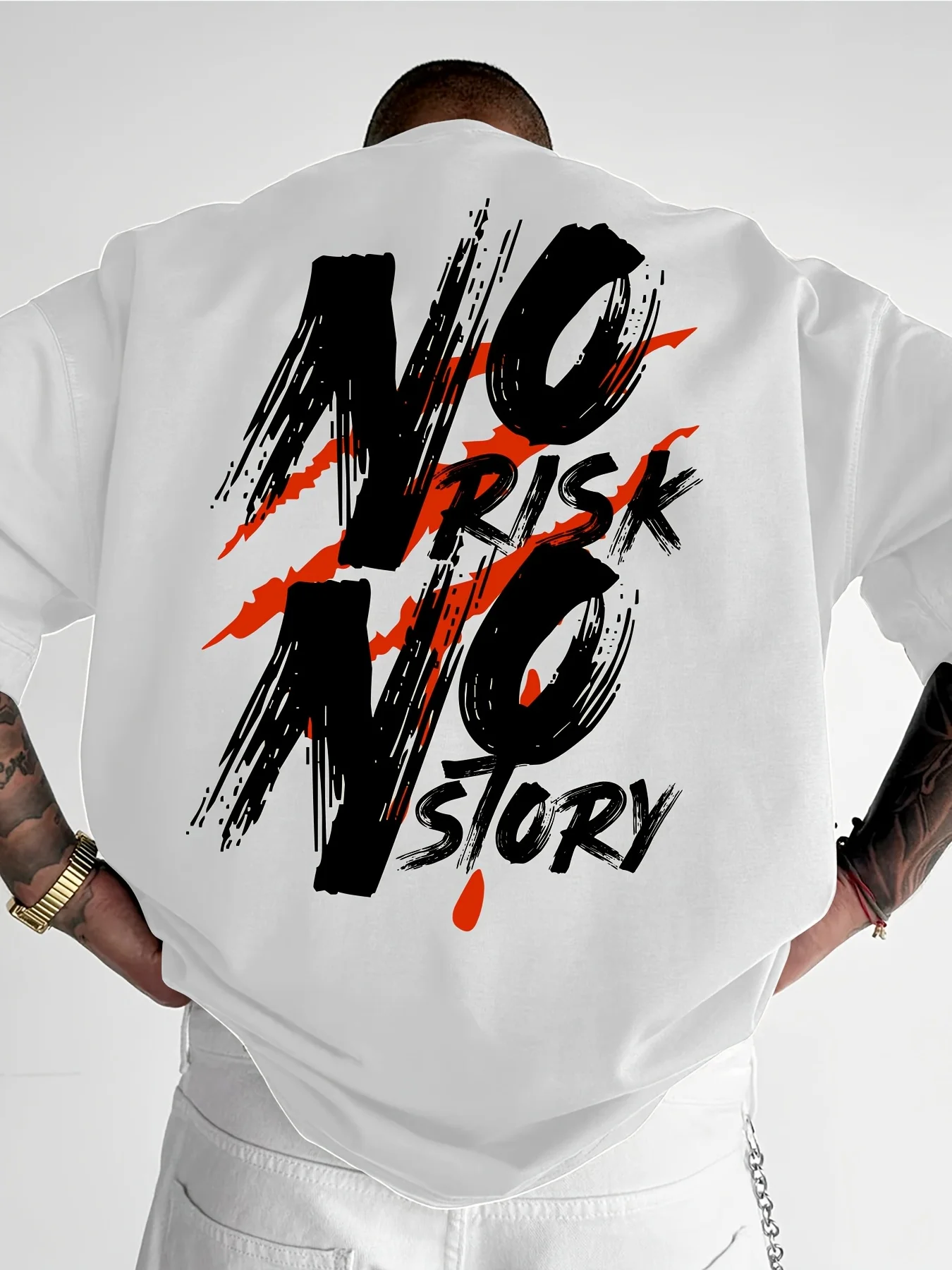 No Risk No Story Quote Graphic Print 100% Cotton Mens T Shirt for Summer Streetwear Ideal for Bold Statement Outfits