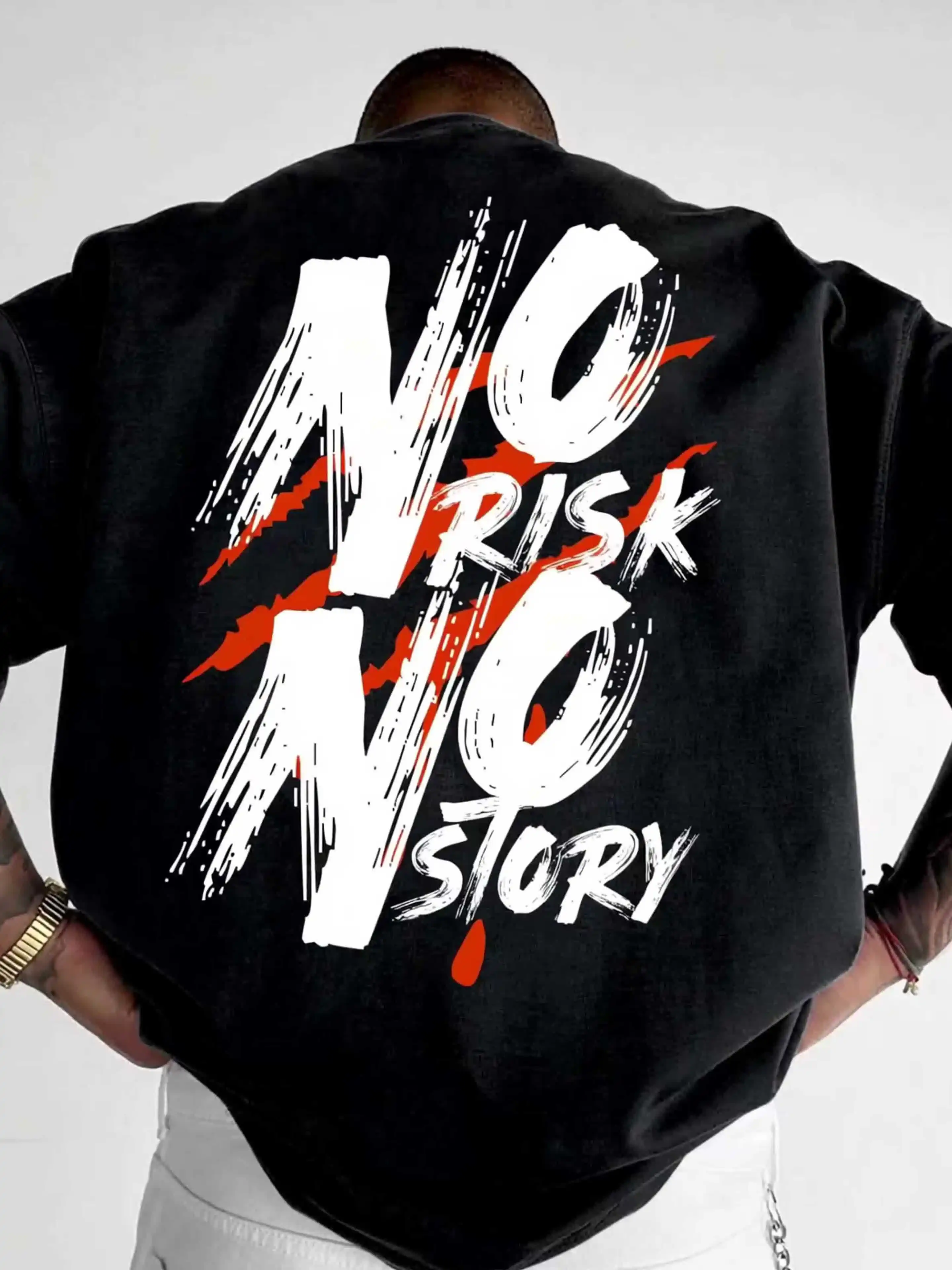 No Risk No Story Quote Graphic Print 100% Cotton Mens T Shirt for Summer Streetwear Ideal for Bold Statement Outfits