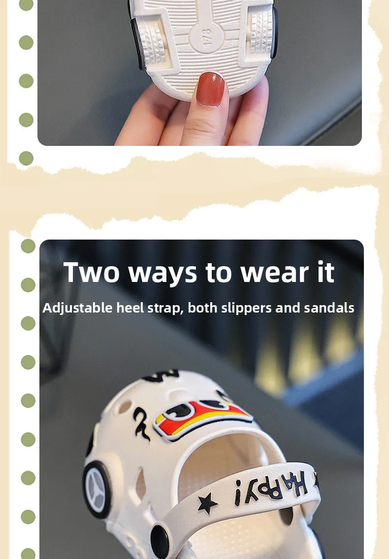 Children's Flashing Light Hole Shoes, Anti Slip Soft Soled Toe Cap Slippers, Cartoon Car Illuminated Slippers for Boys and Girls