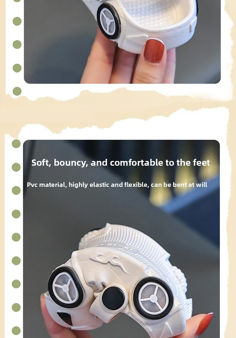 Children's Flashing Light Hole Shoes, Anti Slip Soft Soled Toe Cap Slippers, Cartoon Car Illuminated Slippers for Boys and Girls