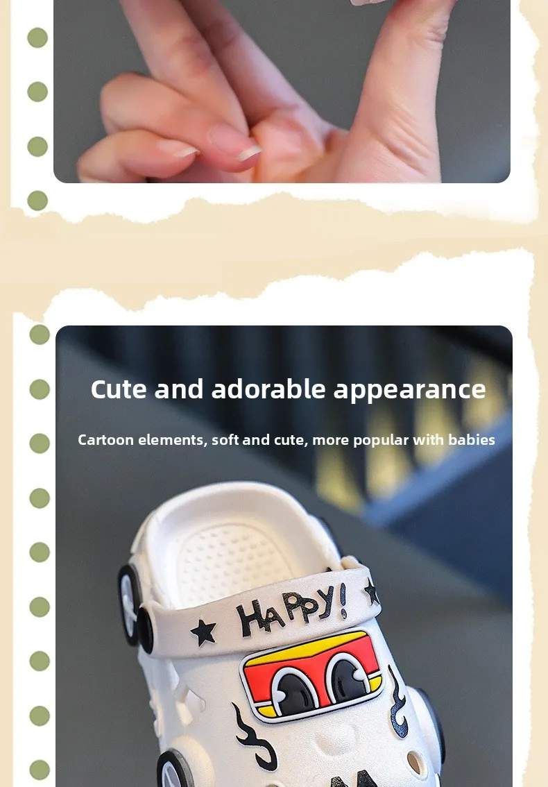 Children's Flashing Light Hole Shoes, Anti Slip Soft Soled Toe Cap Slippers, Cartoon Car Illuminated Slippers for Boys and Girls