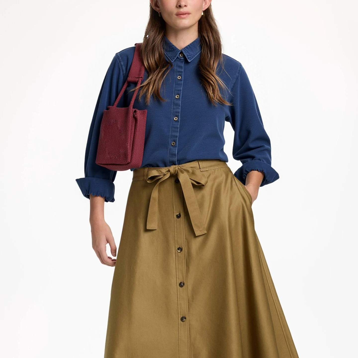 CH Embroidered Denim Long Sleeve Shirt Women Point Collar Regular Fit American Style Comfortable Casual Daily Tops