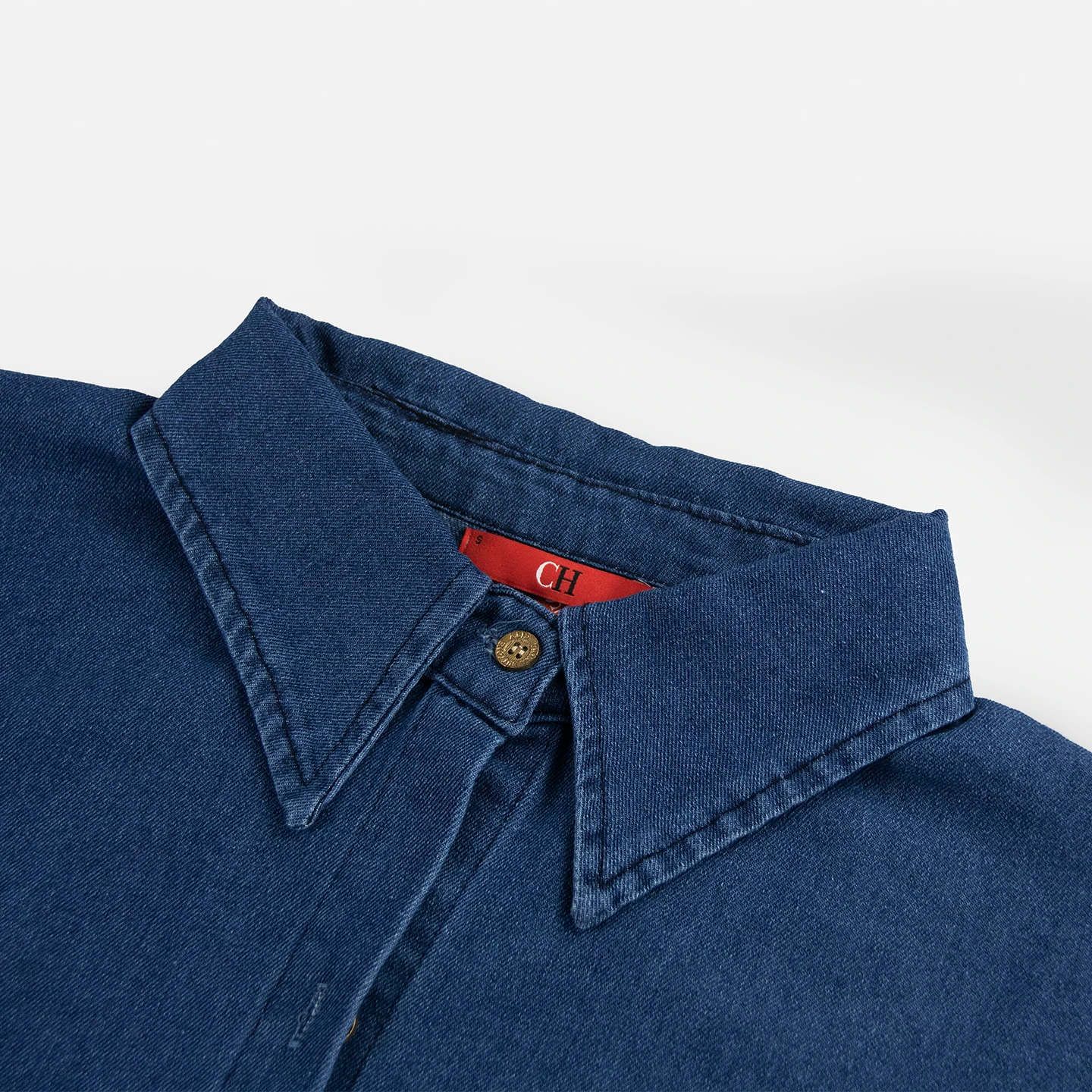 CH Embroidered Denim Long Sleeve Shirt Women Point Collar Regular Fit American Style Comfortable Casual Daily Tops