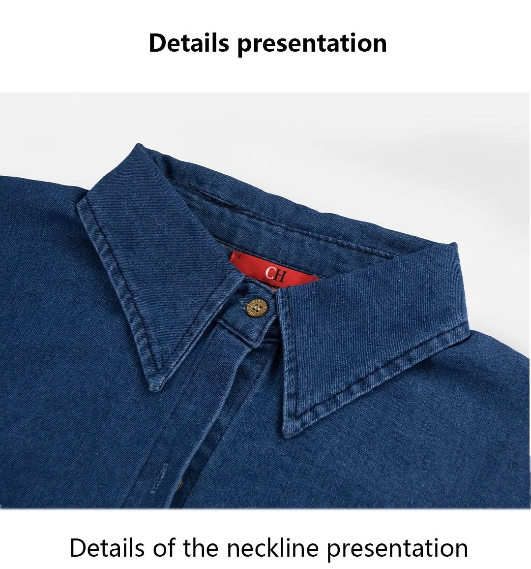 CH Embroidered Denim Long Sleeve Shirt Women Point Collar Regular Fit American Style Comfortable Casual Daily Tops