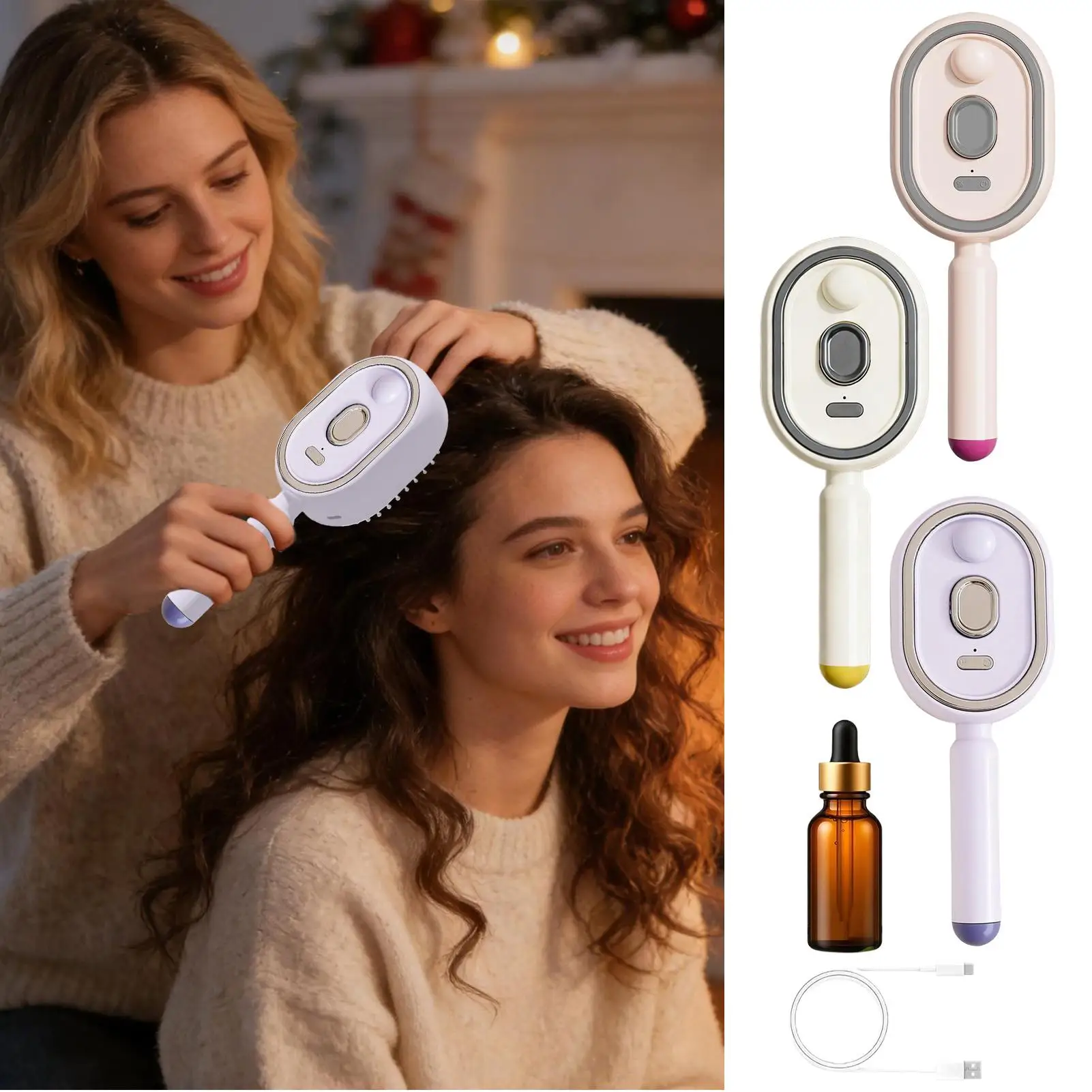 Steam Hair Straightener Brush Rechargeable Detangling Comb Built-in Oil Measuring Cup Professional Smoothing Steam Styling Brush