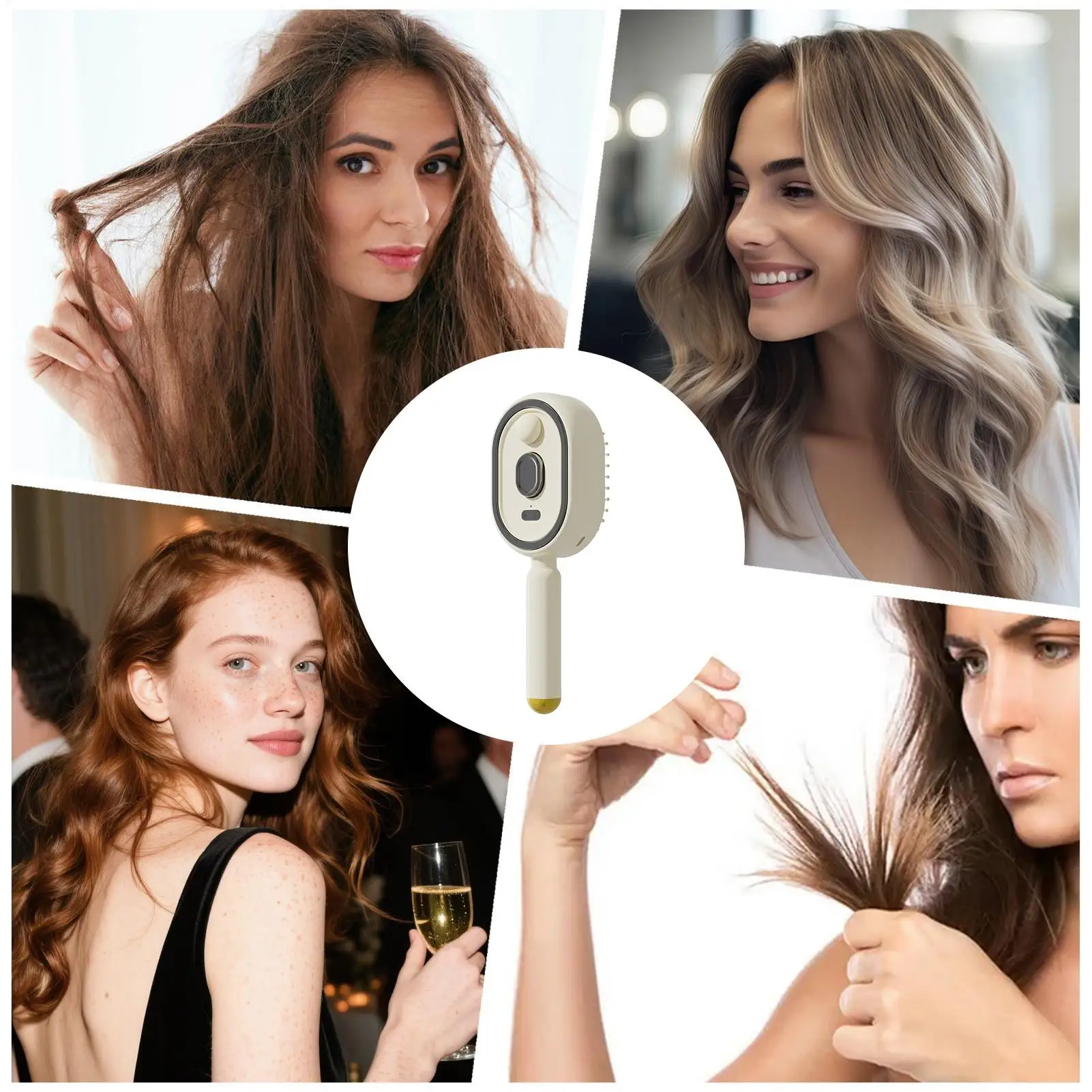 Steam Hair Straightener Brush Rechargeable Detangling Comb Built-in Oil Measuring Cup Professional Smoothing Steam Styling Brush