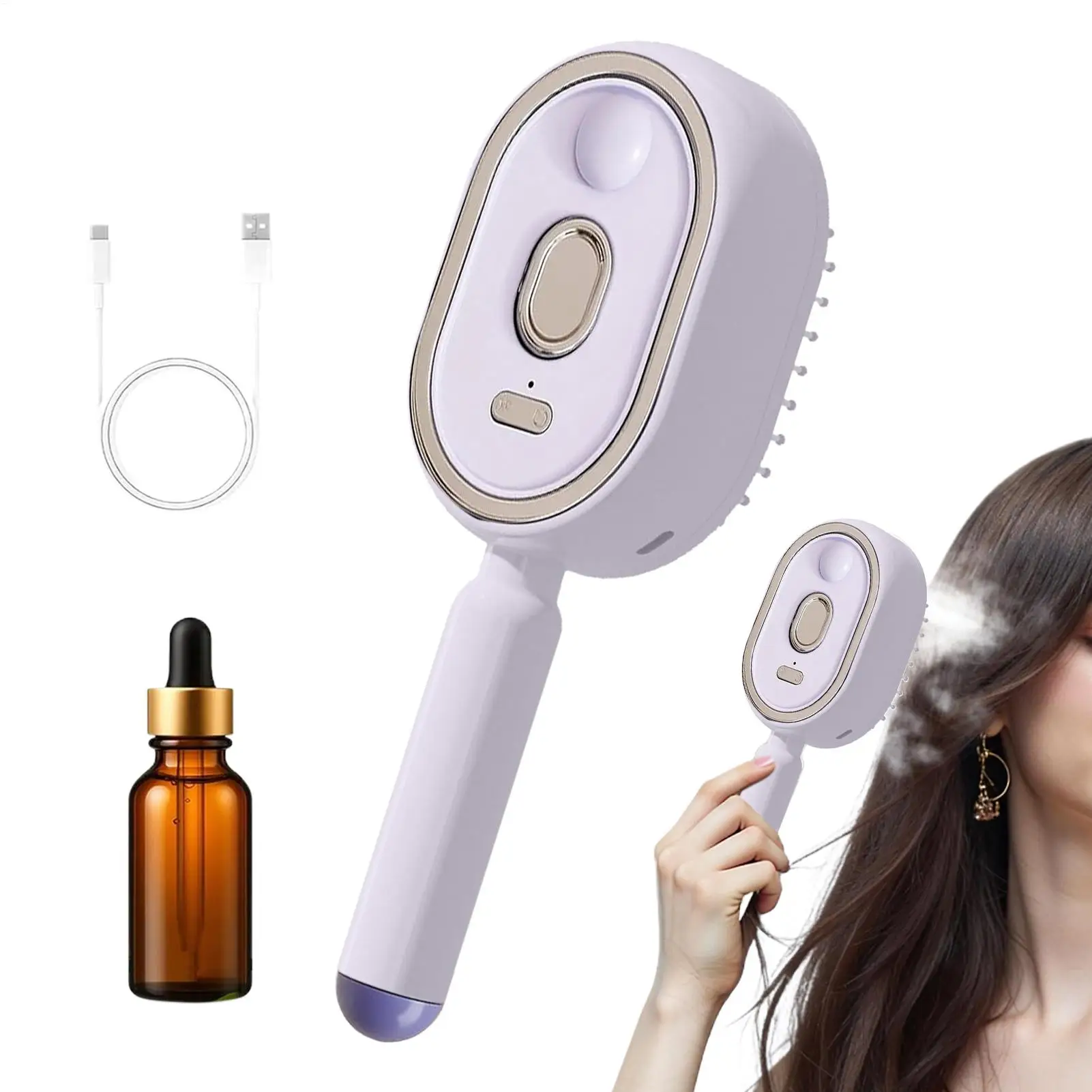 Steam Hair Straightener Brush Rechargeable Detangling Comb Built-in Oil Measuring Cup Professional Smoothing Steam Styling Brush