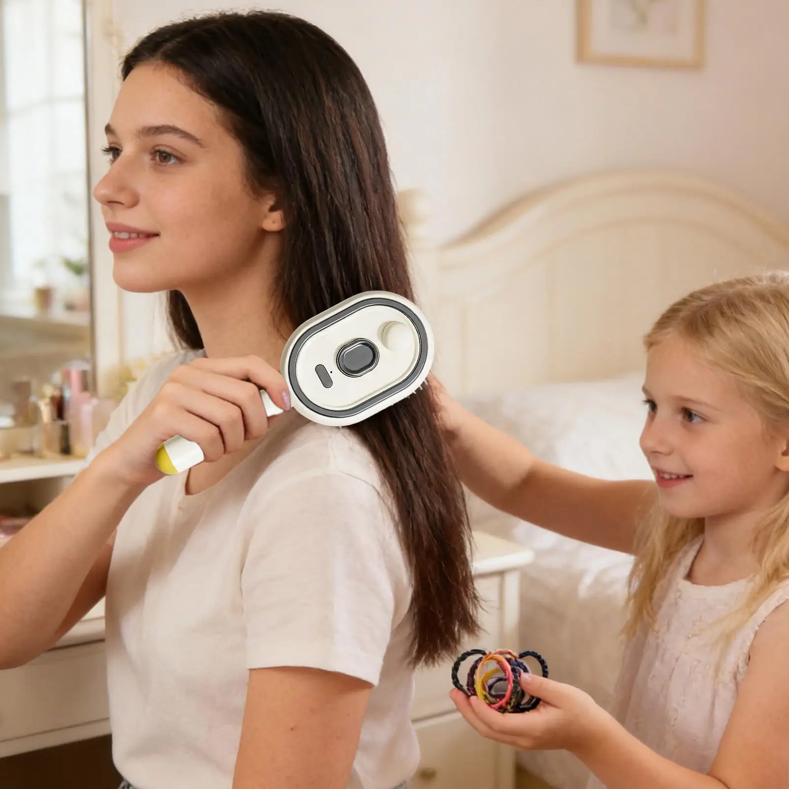 Steam Hair Straightener Brush Rechargeable Detangling Comb Built-in Oil Measuring Cup Professional Smoothing Steam Styling Brush