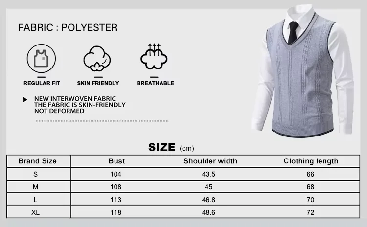 Men's Casual V-Neck Knit Sweater Vest Fashion College Style Men Knitted Sleeveless Vests Jersey