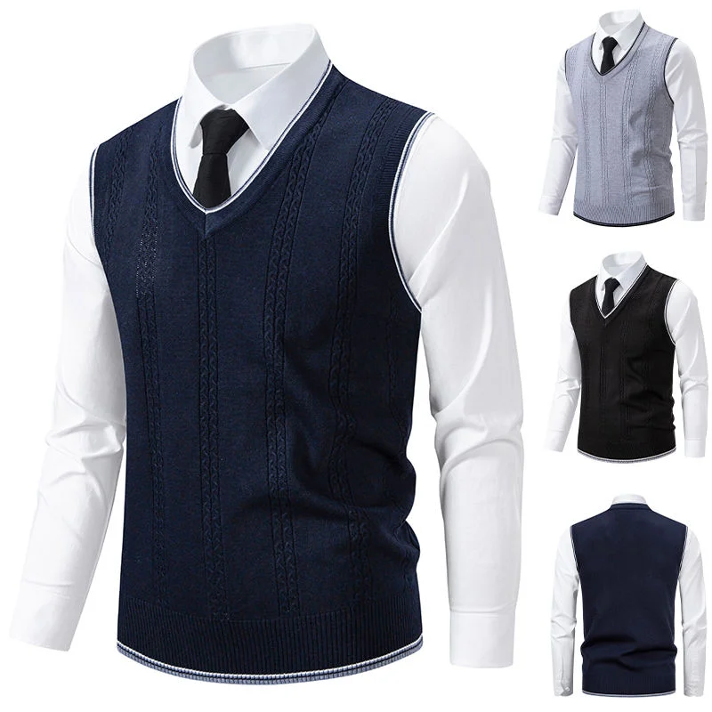 Men's Casual V-Neck Knit Sweater Vest Fashion College Style Men Knitted Sleeveless Vests Jersey