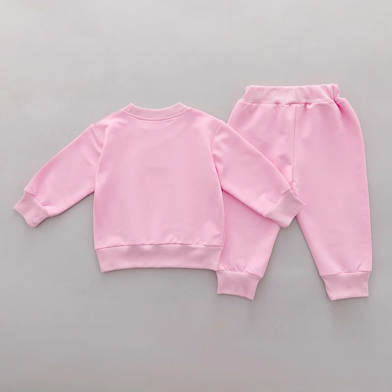 2PCS Baby Girls' Long-Sleeved Alphabet Embroidered Outfit Set Spring Autumn Two-Piece Outfit for Little Girls
