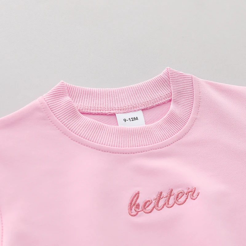 2PCS Baby Girls' Long-Sleeved Alphabet Embroidered Outfit Set Spring Autumn Two-Piece Outfit for Little Girls