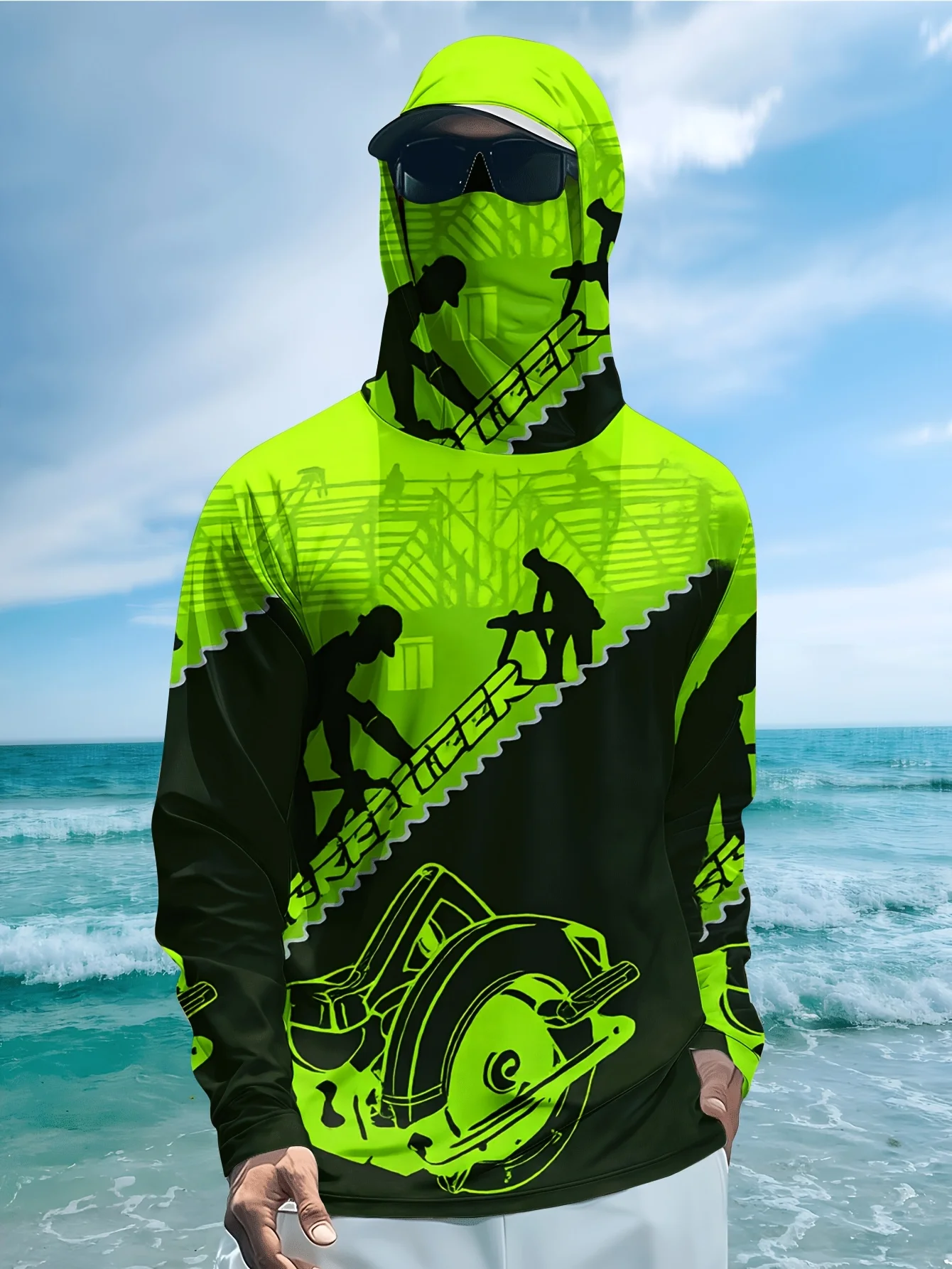 Men Hood Fishing Shirt Long Sleeve Fishing Clothing Fishing T Shirt UV Protection Fishing Shirt Fishing Apparel Quick Dry