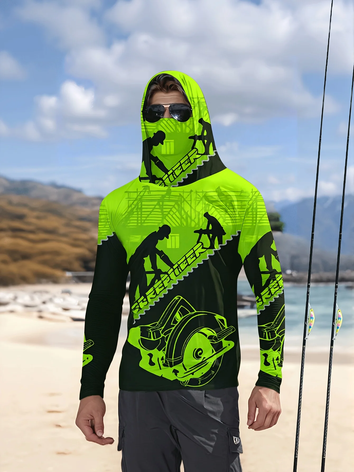 Men Hood Fishing Shirt Long Sleeve Fishing Clothing Fishing T Shirt UV Protection Fishing Shirt Fishing Apparel Quick Dry