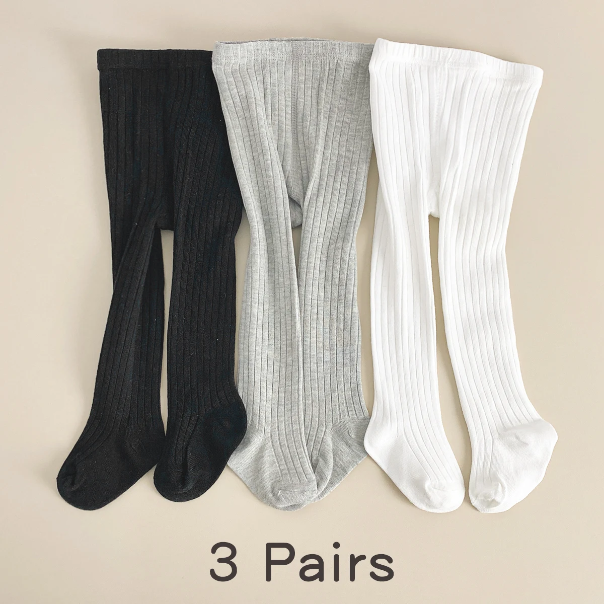 3 Pairs Baby Toddler Leggings Socks Simple and Versatile Spring & Autumn Season's Children's Solid Color Plain Tights for Baby G