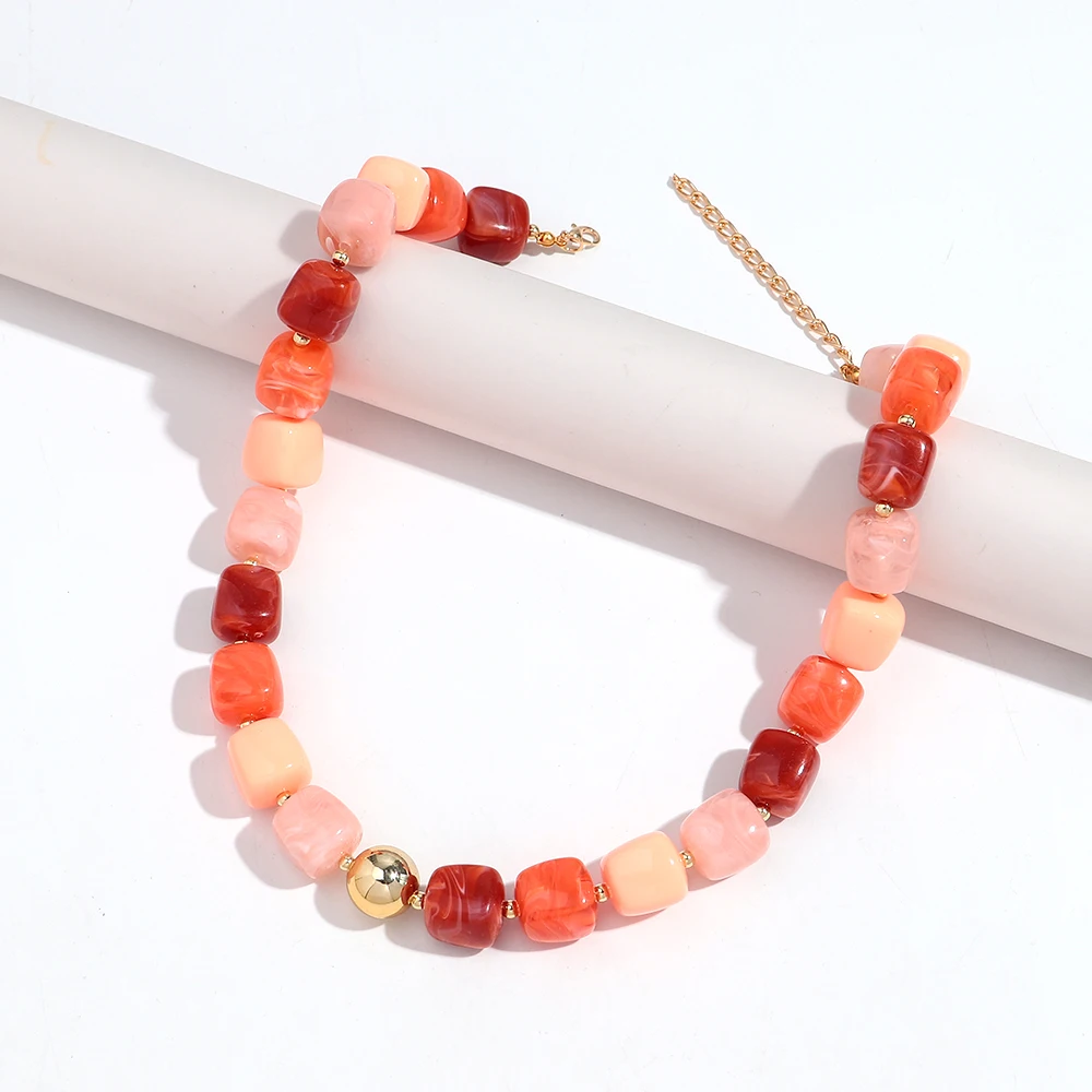 Boho Colorful Acrylic Geometric Square Beads Necklace Fashion Resin Geometry Beaded Collar Necklace 2026 New Jewelry Gifts